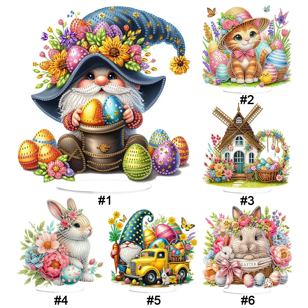 Acrylic Special Shape Easter Cat Desktop Diamond Art Kits Rhinestones Desktop Ornaments 5D DIY Diamond Art Tabletop Decorations