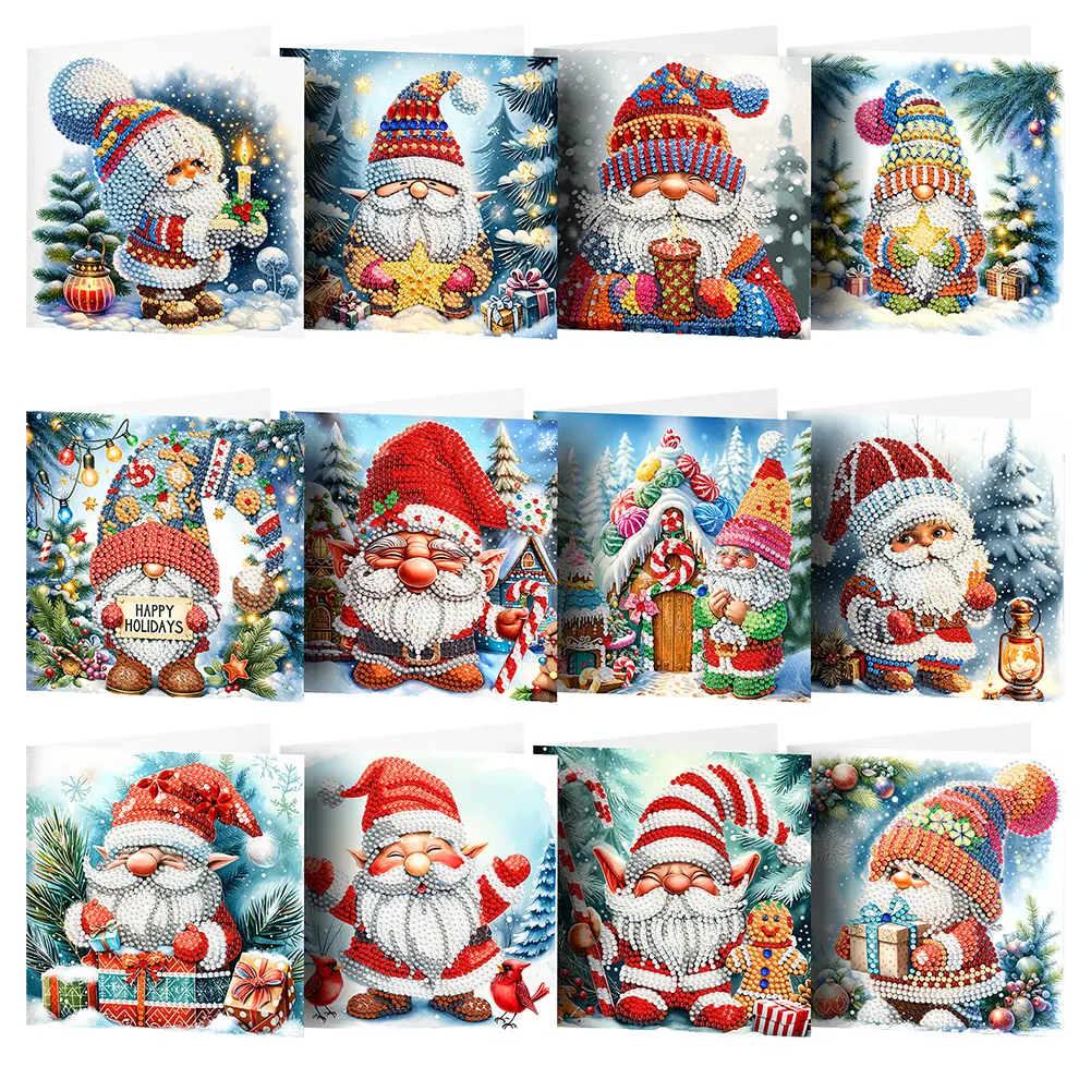 12Pcs Special Shape Christmas Snowman Rhinestone Painting Card Kit Diamond Daily Wish Card for Adults Holiday Friends Family