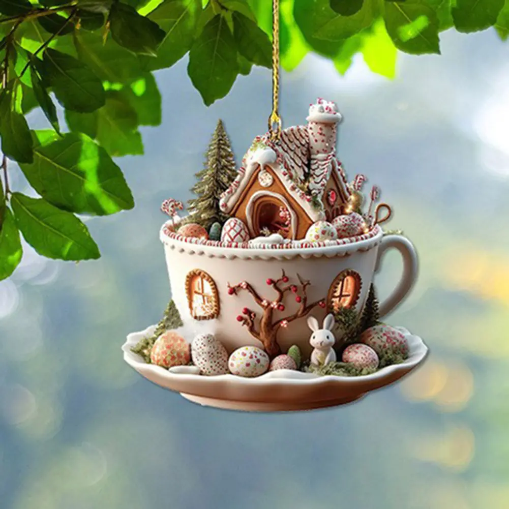 3/5pcs Easter Acrylic Bunny Ornament Pendant 2D Flat Rabbit Hanging Pendants Coffee Cup House Pendant Party Decoration