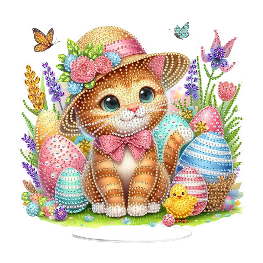 Acrylic Special Shape Easter Cat Desktop Diamond Art Kits Rhinestones Desktop Ornaments 5D DIY Diamond Art Tabletop Decorations