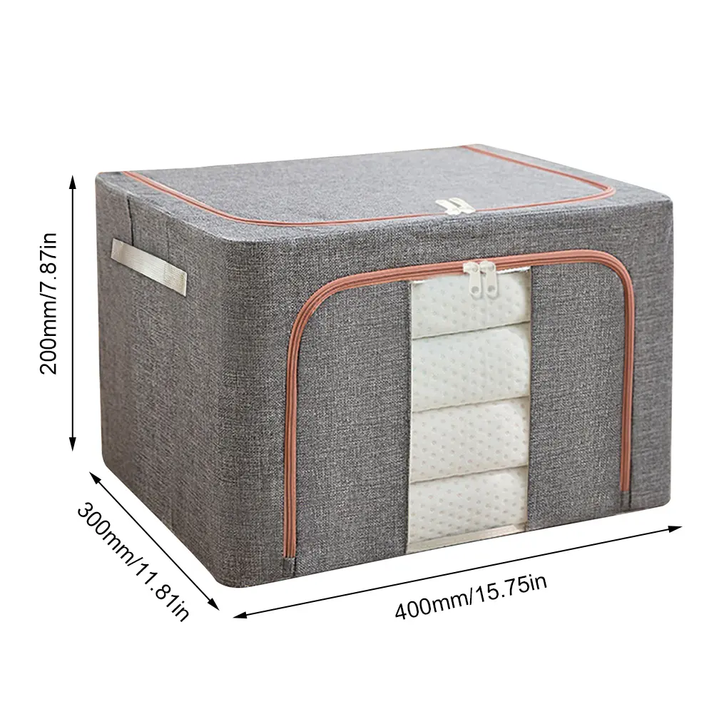 Stackable Storage Bag Linen Foldable Clothes Storage Box with Zipper Wardrobe Organizer Dustproof Storage Box for Duvets Clothes