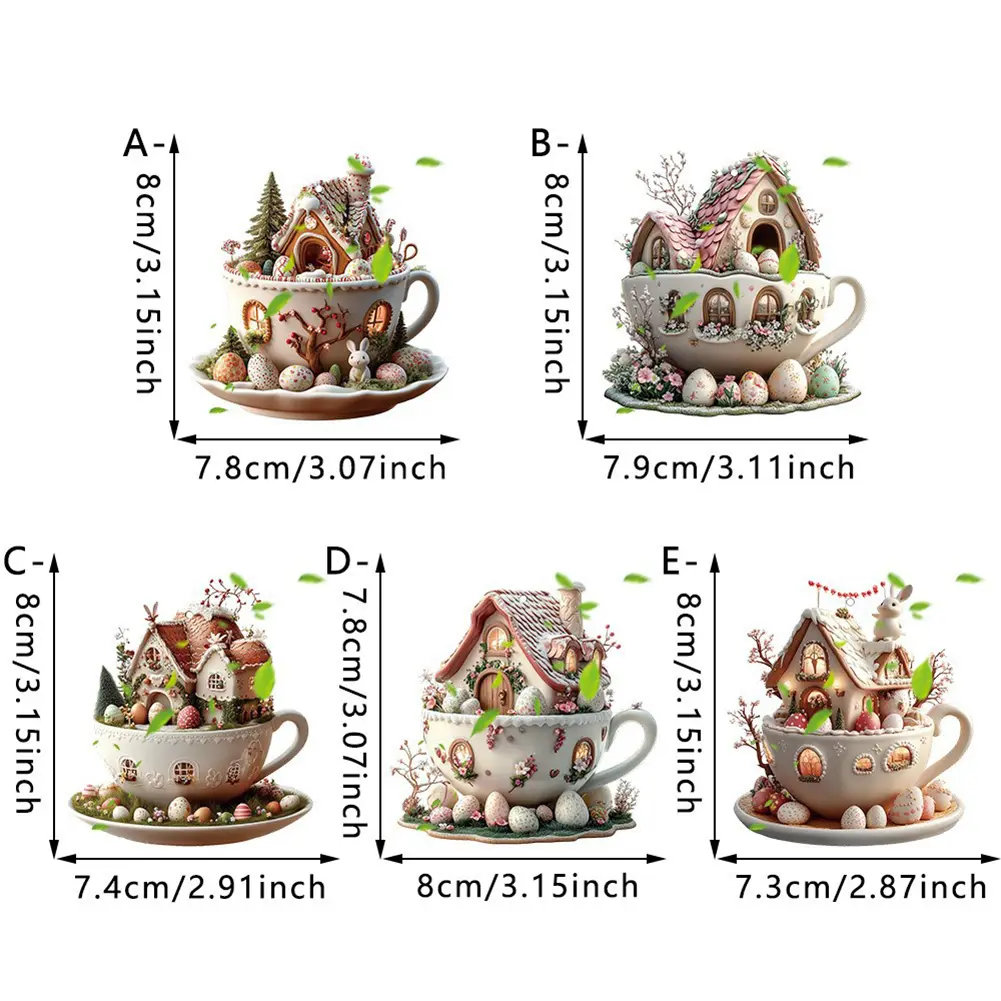 3/5pcs Easter Acrylic Bunny Ornament Pendant 2D Flat Rabbit Hanging Pendants Coffee Cup House Pendant Party Decoration