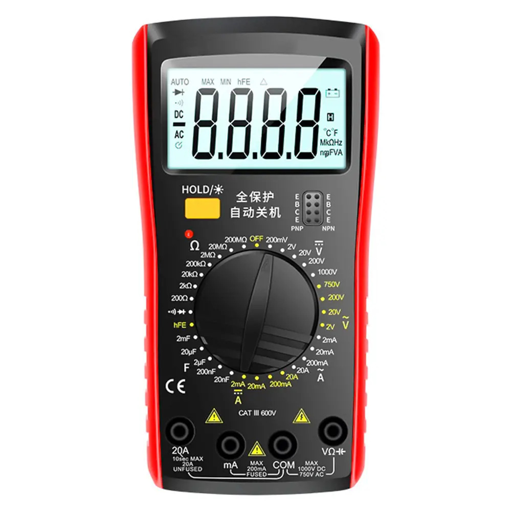 Digital Multimeter 1999 Counts Voltage Current Resistance Capacitance Diode Tester with 360 Degree Dial and Large Display