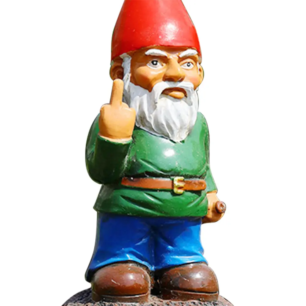 Middle Finger White Beard Dwarf Ornament Outdoor Resin Crafts 5.9in Tall Middle Fingler Lawn Statue Figurine Resin Garden Statue