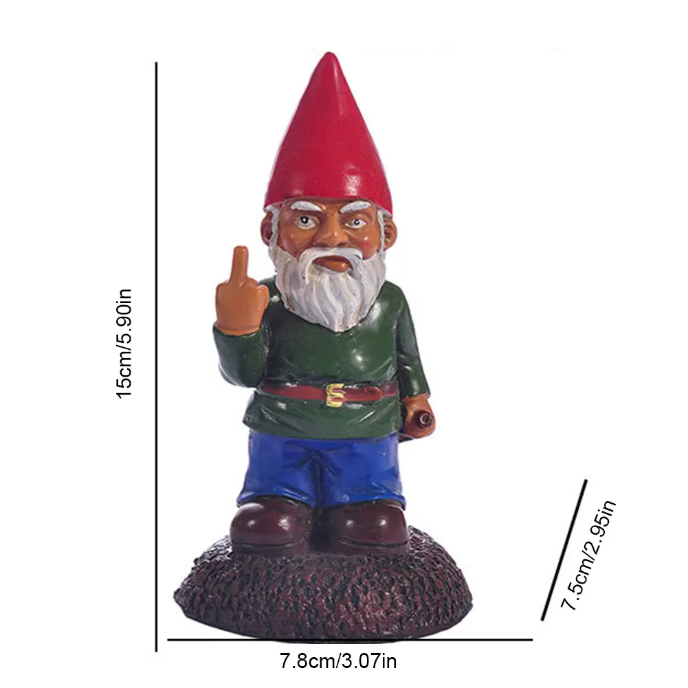Middle Finger White Beard Dwarf Ornament Outdoor Resin Crafts 5.9in Tall Middle Fingler Lawn Statue Figurine Resin Garden Statue