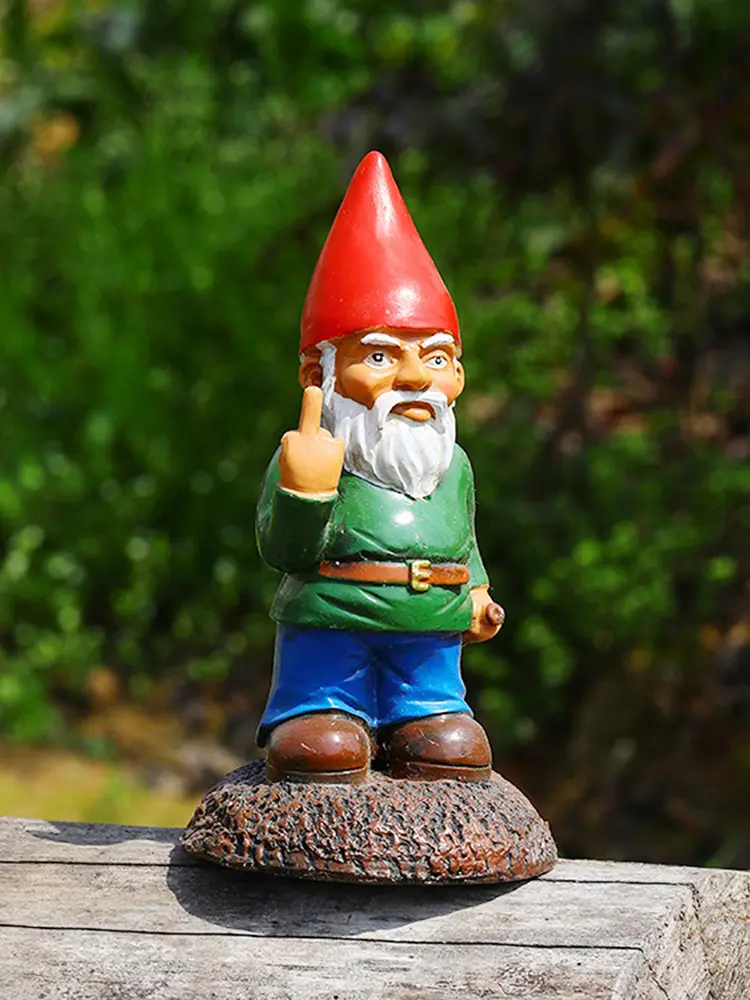 Middle Finger White Beard Dwarf Ornament Outdoor Resin Crafts 5.9in Tall Middle Fingler Lawn Statue Figurine Resin Garden Statue