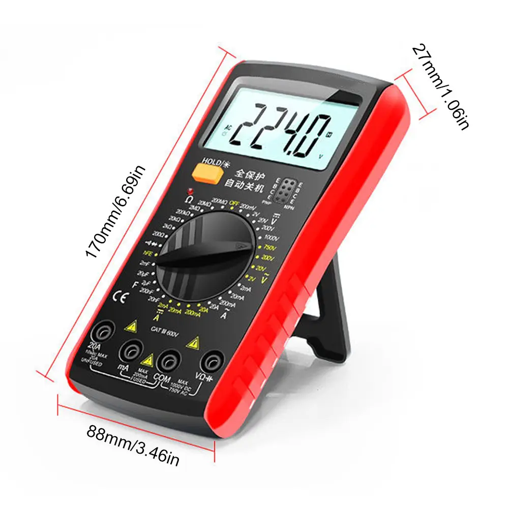 Digital Multimeter 1999 Counts Voltage Current Resistance Capacitance Diode Tester with 360 Degree Dial and Large Display