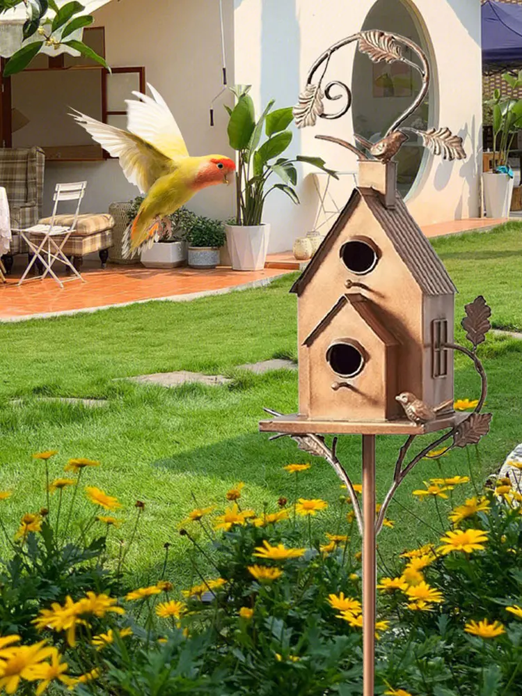 Garden Outdoor Metal Birdhouse Decoration Bird Houses for Outside with Pole Bird House Pole for Outdoor Yard Garden Decor