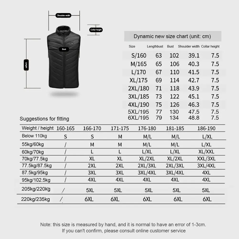 Intelligent Thermal Vest Men Women USB Electric Winter Heated Jacket Zipper 9 Areas Zone for Camping for Sports Hiking Oversized