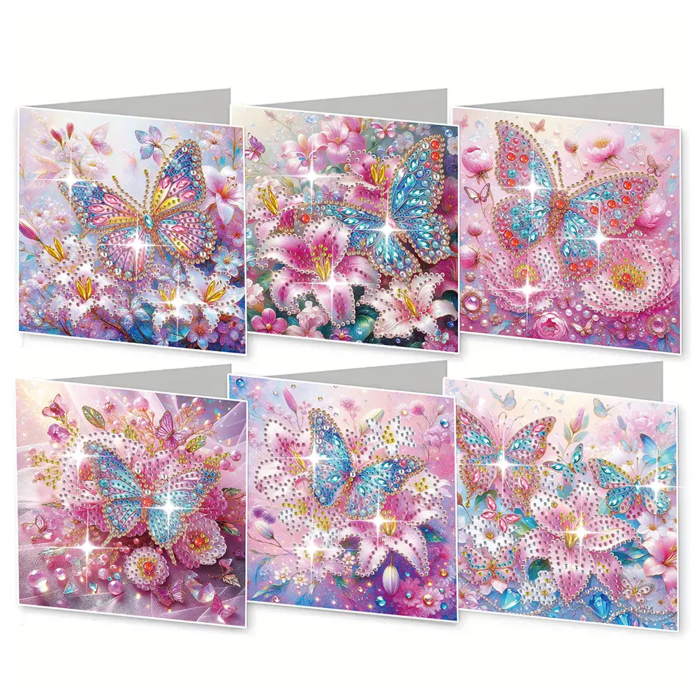 6Pcs Butterfly DIY Diamond Painting Card Diamond Daily Wish Card Diamond Painting Greeting Card for Holiday Party Favors