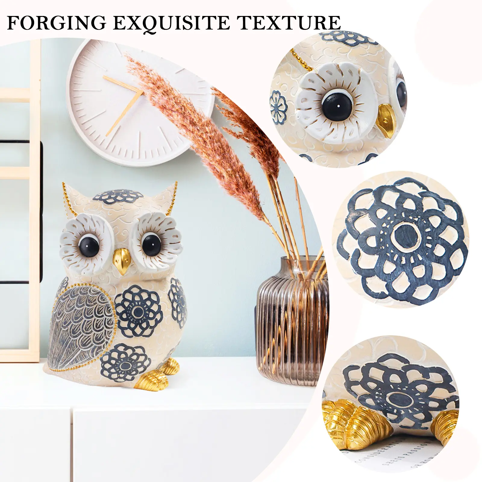 Resin Simulation Owl Sculptures Desktop Ornament Cute Owl Birds Sculptures Art Crafts Holiday Gifts Home Decor for Office Study