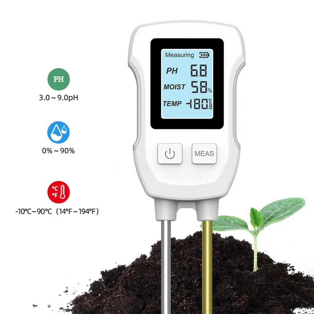 3 In1 Soil PH Tester LCD Screen Soil Moisture Meter Plant Temperature Environment Humidity Meter Indoor & Outdoor Plants Use