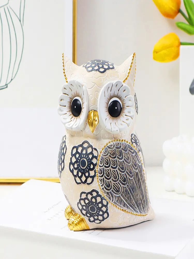 Resin Simulation Owl Sculptures Desktop Ornament Cute Owl Birds Sculptures Art Crafts Holiday Gifts Home Decor for Office Study