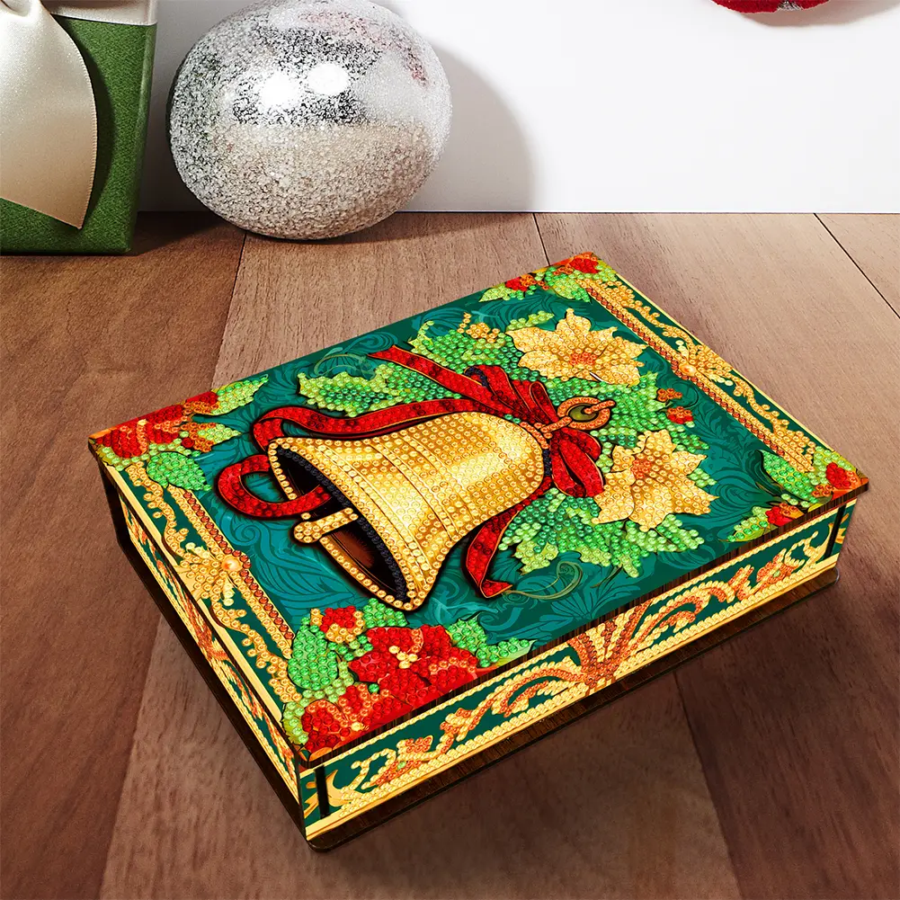 Christmas Xmas Bell Diamond Painting Jewelry Storage Box DIY Xmas Gift Special Shaped Handmade Drill Wood Organizer Case
