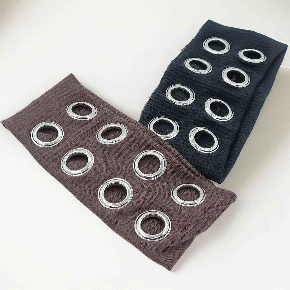 Punk Elastic Headband Fashion Breathable Fabric Metal Eyelets Headgear Non Slip Wide Stretchy Headband Hair Accessory