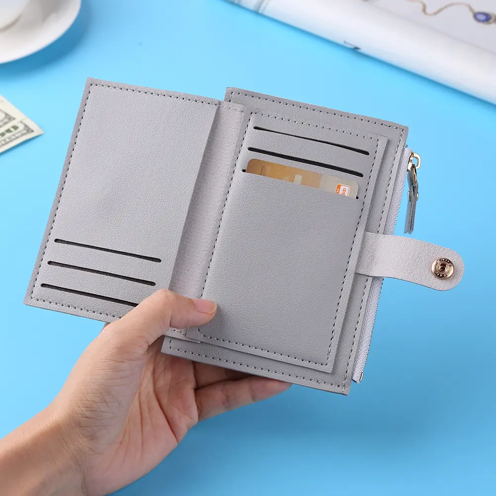 Women Fashion ID Card Multi-slot Wallet PU Leather Mini Purse Zipper Card Holder