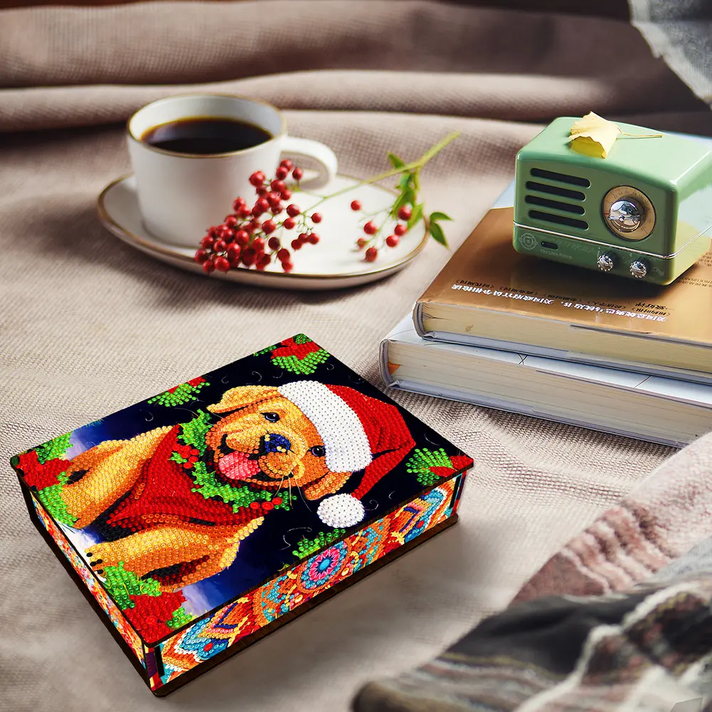 Christmas Xmas Bell Diamond Painting Jewelry Storage Box DIY Xmas Gift Special Shaped Handmade Drill Wood Organizer Case