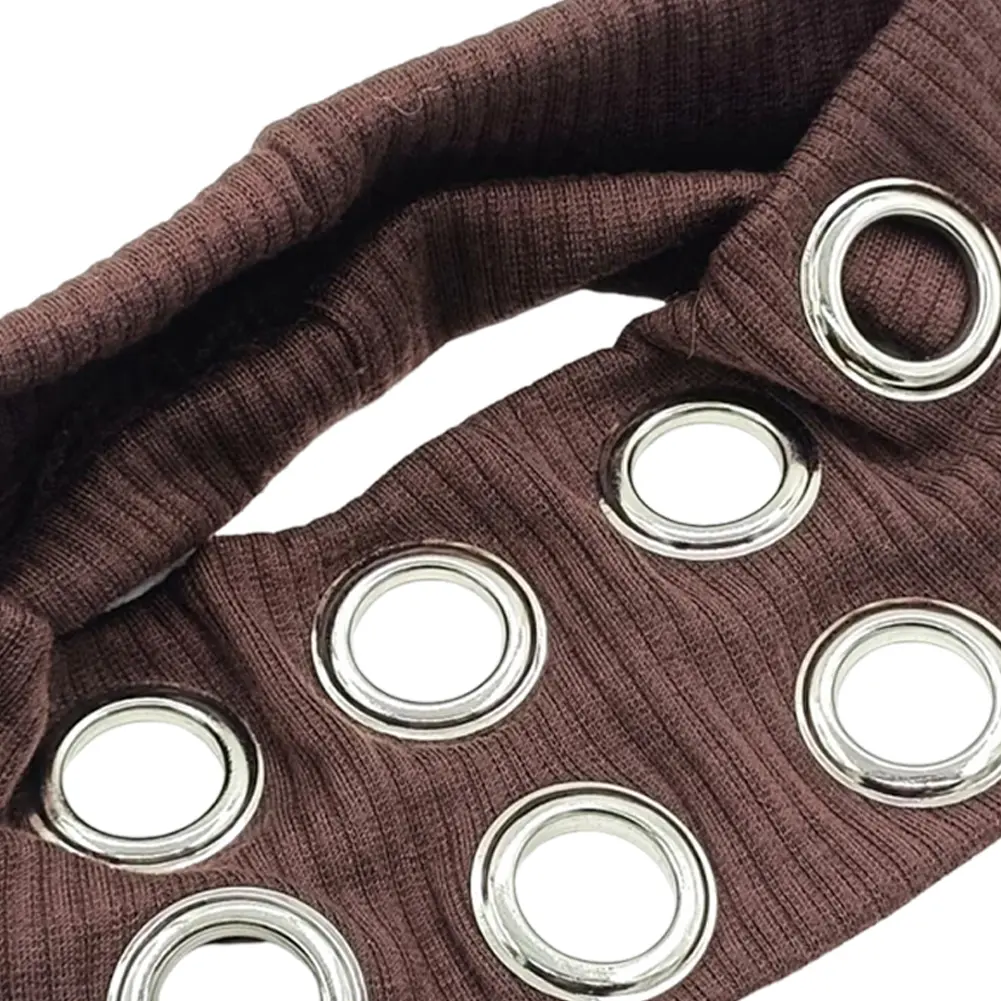 Punk Elastic Headband Fashion Breathable Fabric Metal Eyelets Headgear Non Slip Wide Stretchy Headband Hair Accessory