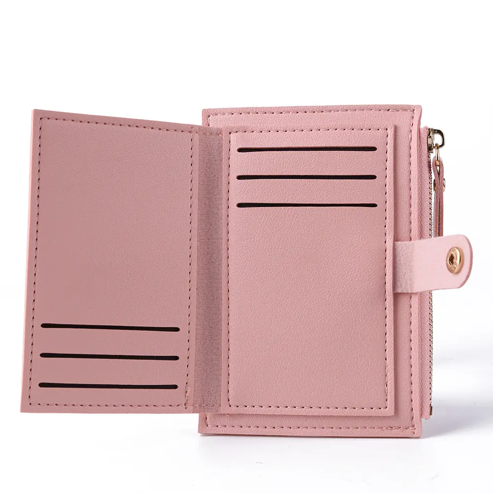 Women Fashion ID Card Multi-slot Wallet PU Leather Mini Purse Zipper Card Holder