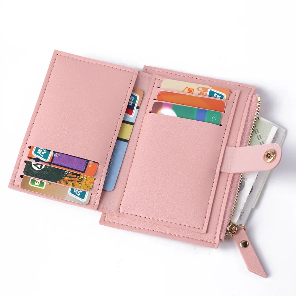 Women Fashion ID Card Multi-slot Wallet PU Leather Mini Purse Zipper Card Holder