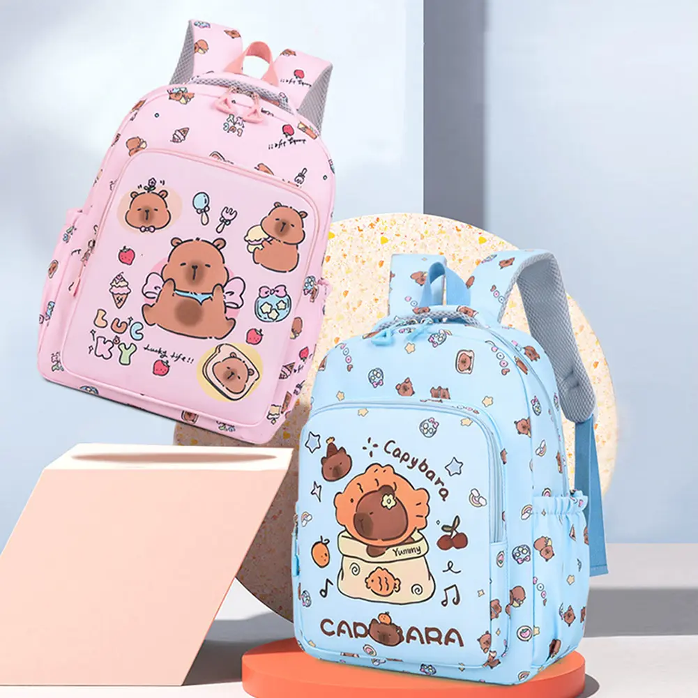 3in1 School Backpack Set Nylon Cute Bookbag Going Out Cartoon Laptop Travel Bag Breathable Back Large Capacity Cute Capybara Bag