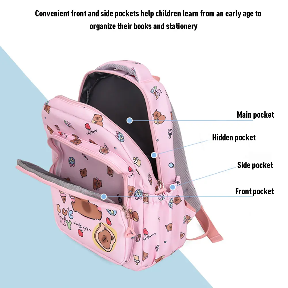 3in1 School Backpack Set Nylon Cute Bookbag Going Out Cartoon Laptop Travel Bag Breathable Back Large Capacity Cute Capybara Bag