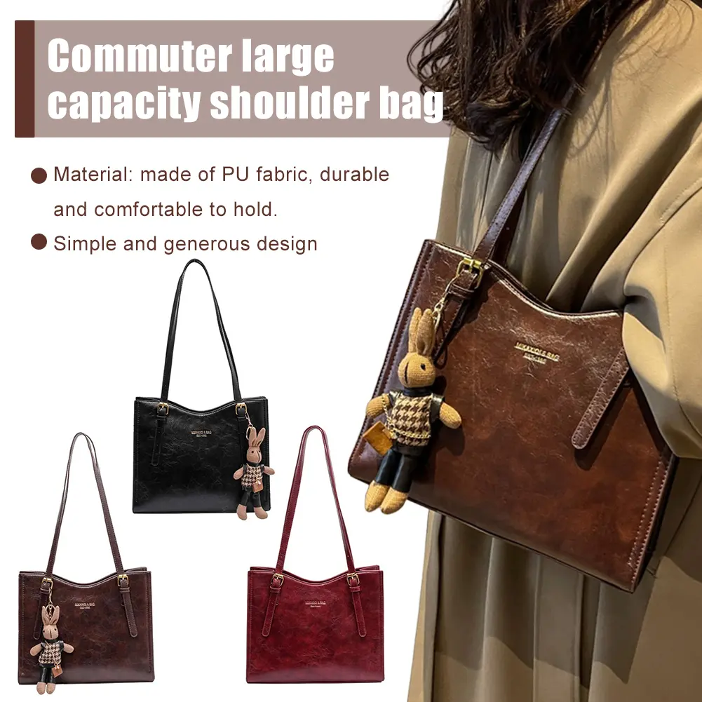 Women Vintage Shoulder Bag PU Leather Casual Tote Bag Large Capacity Fashion Shoulder Bag Ladies Travel Handbag