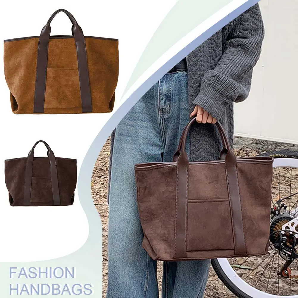 Suede Vintage Women's Bag Autumn Winter Large Capacity Commuting Bag High-end Solid Simple Tote Bag Korean Ladies Top-Handle Bag