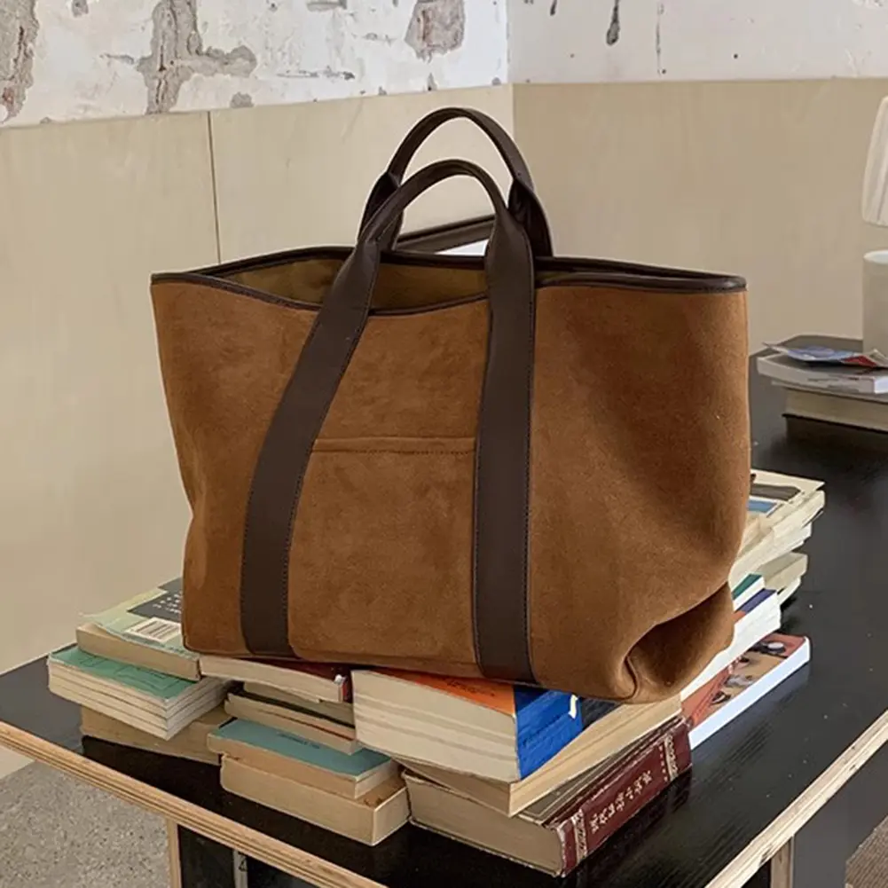 Suede Vintage Women's Bag Autumn Winter Large Capacity Commuting Bag High-end Solid Simple Tote Bag Korean Ladies Top-Handle Bag