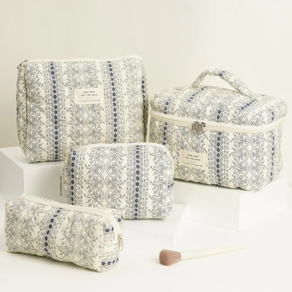 Travel Makeup Bag for Women Floral Cosmetic Bag 4PCS Skincare Bag Make Up Organizer Travel Shopping Bag