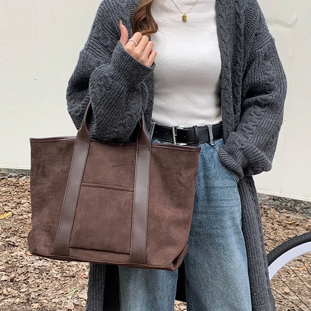 Suede Vintage Women's Bag Autumn Winter Large Capacity Commuting Bag High-end Solid Simple Tote Bag Korean Ladies Top-Handle Bag
