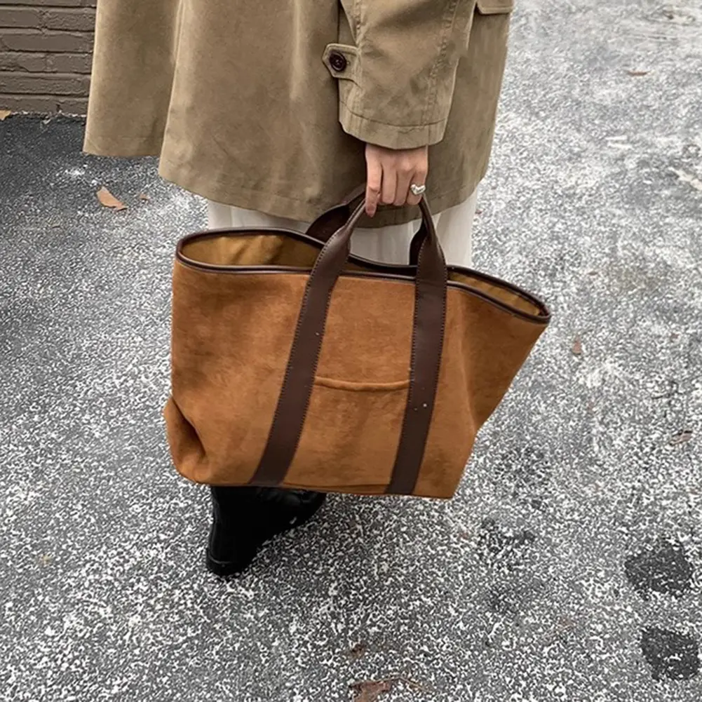 Suede Vintage Women's Bag Autumn Winter Large Capacity Commuting Bag High-end Solid Simple Tote Bag Korean Ladies Top-Handle Bag