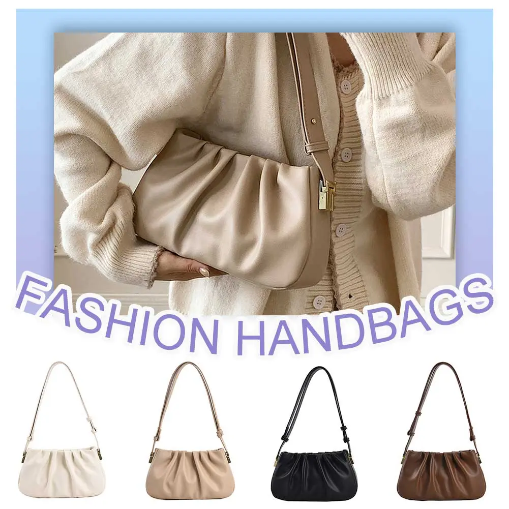 Women PU Small Clutch Bag Adjustable Strap Fashion Shoulder Bag Stylish Crossbody Bag Ruched Clutch Purse Outdoor Travel Bag