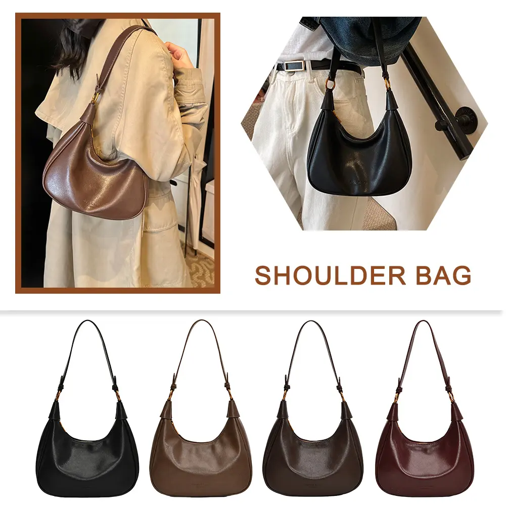 Shoulder Bag for Women Adjustable Strap Hobo Bag PU Leather with Zipper Crossbody Bag Solid Handbag Work Travel Bag