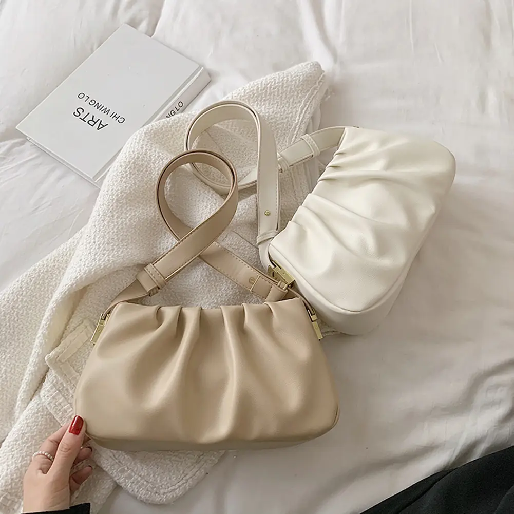 Women PU Small Clutch Bag Adjustable Strap Fashion Shoulder Bag Stylish Crossbody Bag Ruched Clutch Purse Outdoor Travel Bag