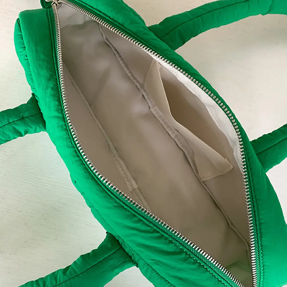 Women Shoulder Bag Quilted Nylon Underarm Bag Bowknot Hobo Bag with Inner Pockets Puffer Bag for Shopping Work Travel
