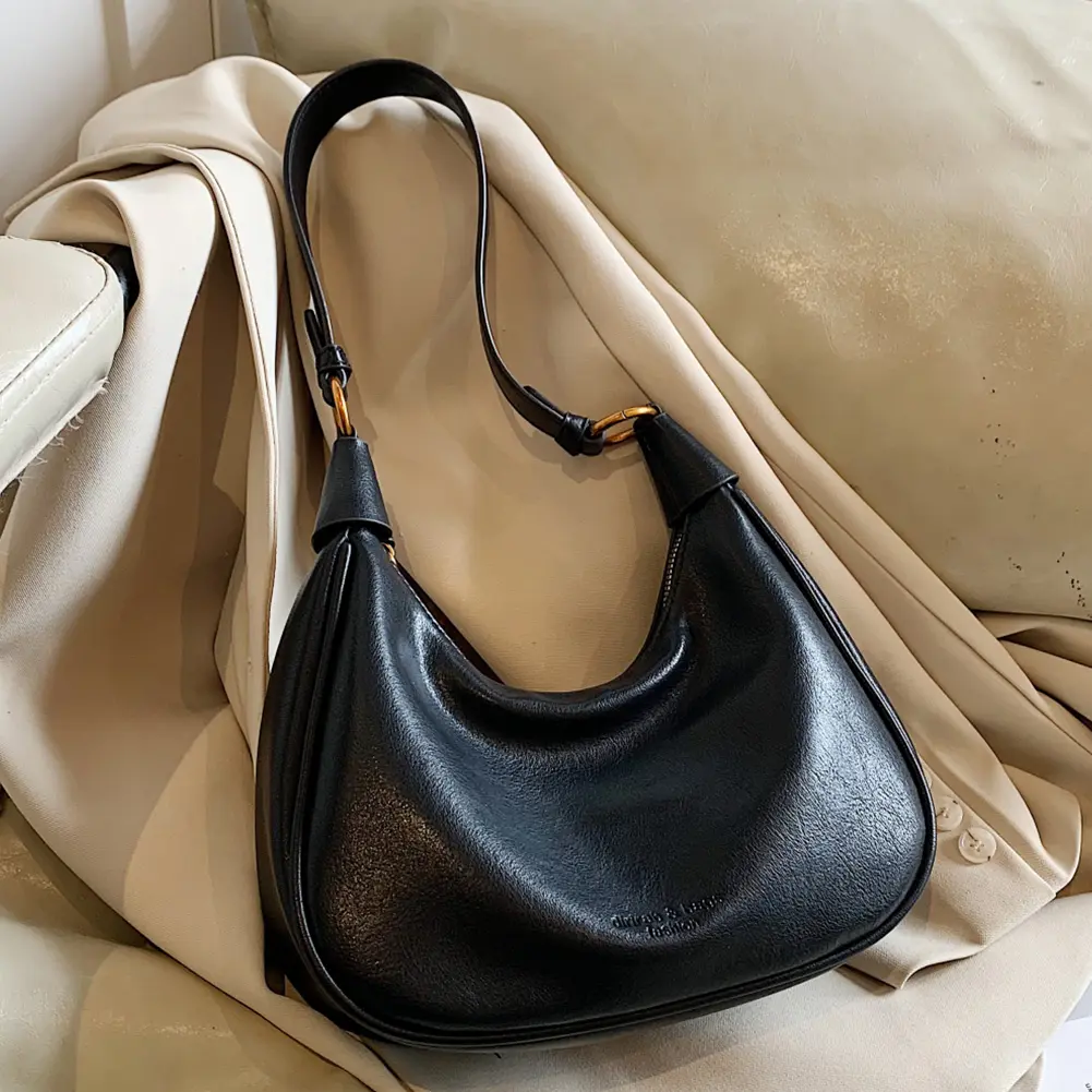 Shoulder Bag for Women Adjustable Strap Hobo Bag PU Leather with Zipper Crossbody Bag Solid Handbag Work Travel Bag