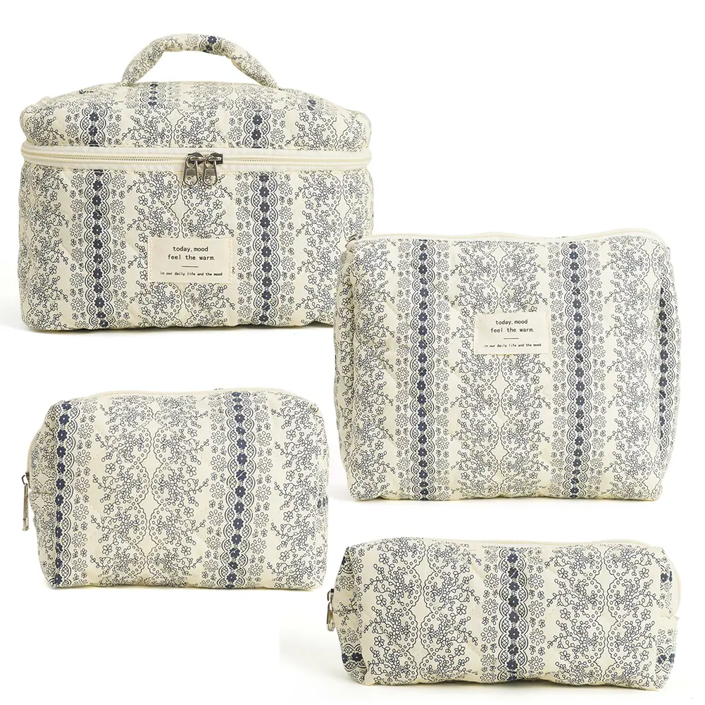 Travel Makeup Bag for Women Floral Cosmetic Bag 4PCS Skincare Bag Make Up Organizer Travel Shopping Bag