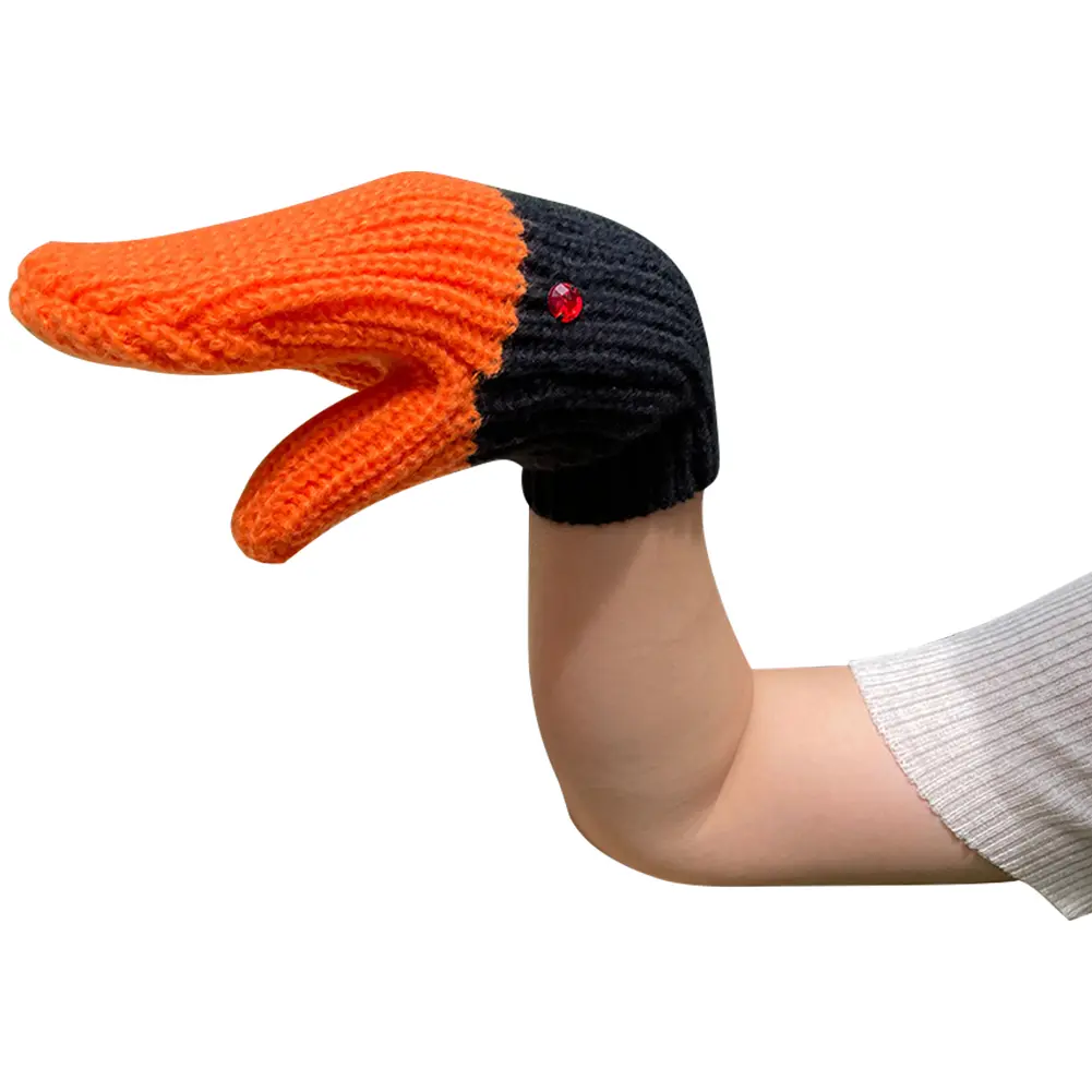 Unisex Cartoon Swan Mittens Cold-Proof Kawaii Swan Gloves Full Finger Creative Knitting Gloves for Children Adult