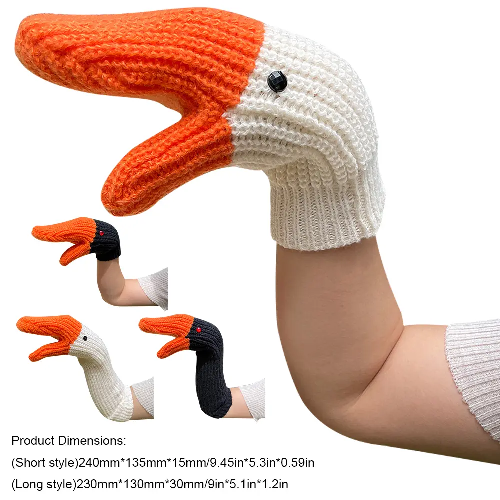 Unisex Cartoon Swan Mittens Cold-Proof Kawaii Swan Gloves Full Finger Creative Knitting Gloves for Children Adult