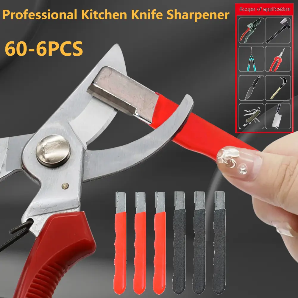 60-6PCS Garden Tools Blade Sharpener with Cover Stainless Steel Pocket Knife Sharpening Stone Shears Sharpening Tool for Kitchen