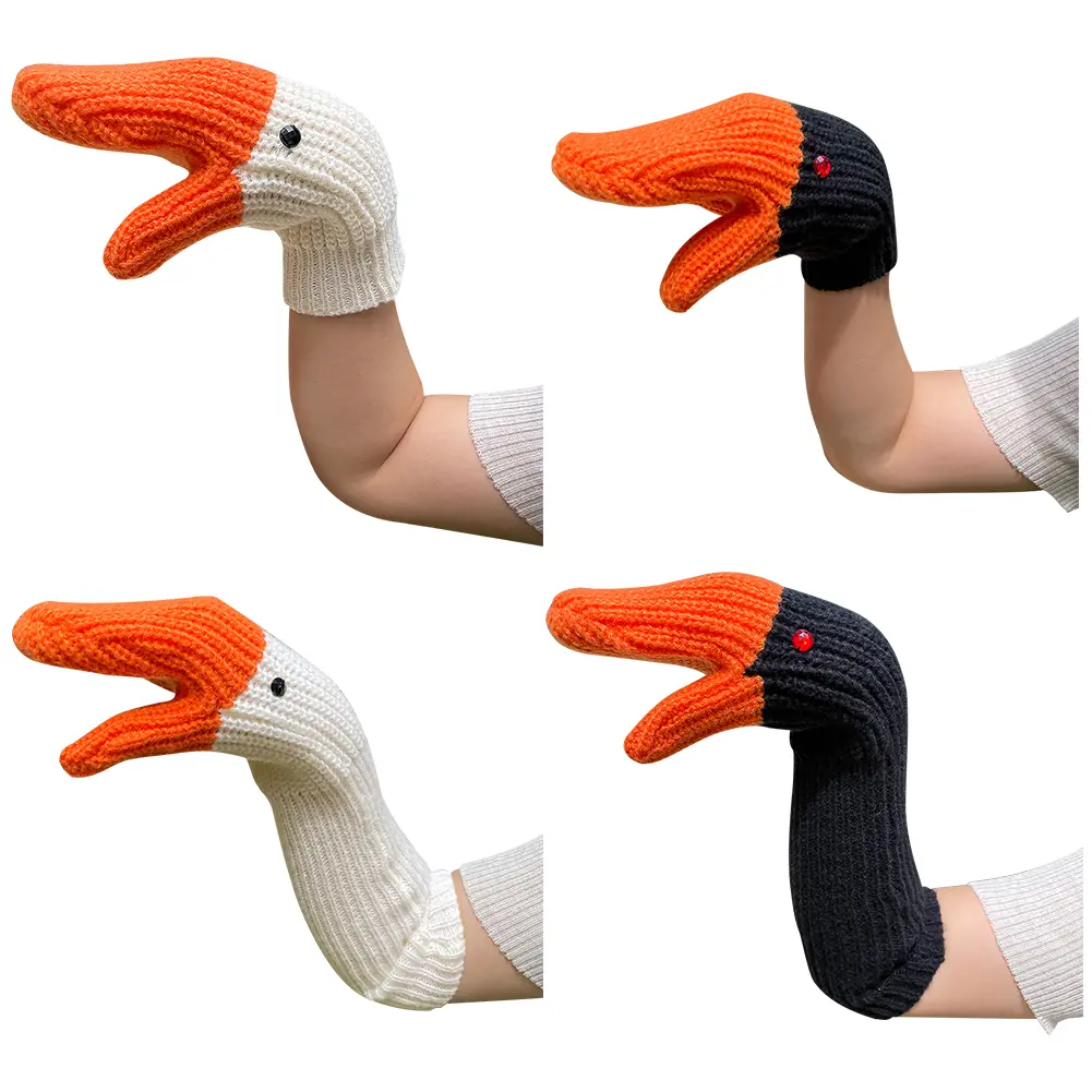 Unisex Cartoon Swan Mittens Cold-Proof Kawaii Swan Gloves Full Finger Creative Knitting Gloves for Children Adult