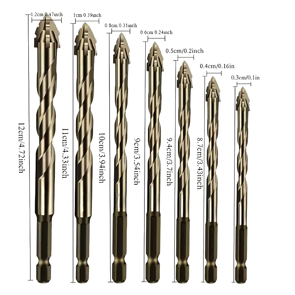 7Pcs Oblique Eccentric Twist Drill Bit Multifunctional High Hardness Glass Drill Bit 3/4/5/6/8/10/12 Mm for Wood Metal
