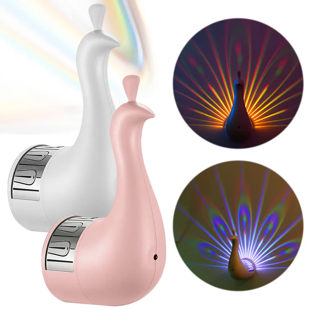Creative LED Peacock Projection Lamp with Remote Control Night Light Wall Lamp Bedside Lamp for Home Bedroom Bedside Wall Decor