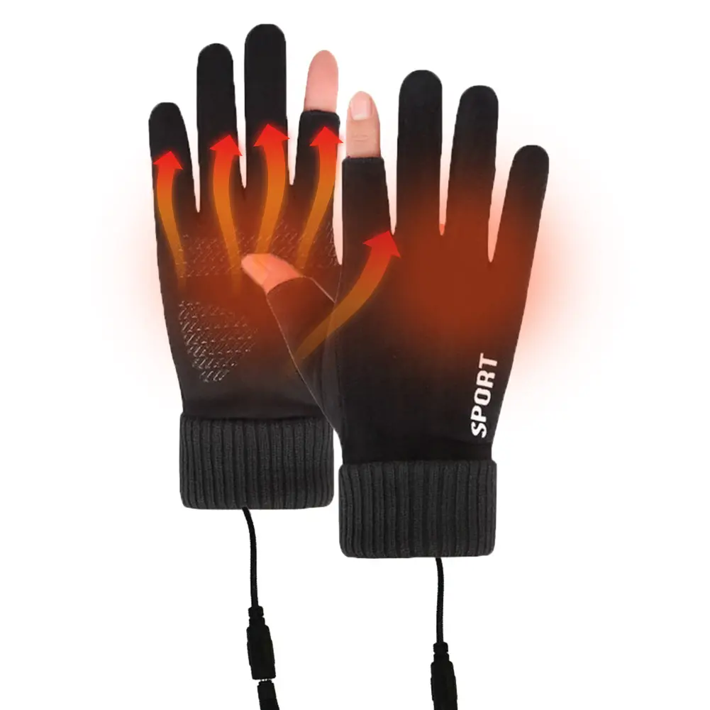 Touch Screen Heated Motorcycle Gloves Windproof USB Rechargeable Heating Thermal Gloves 2 Finger Heated Gloves Winter Ski Gloves