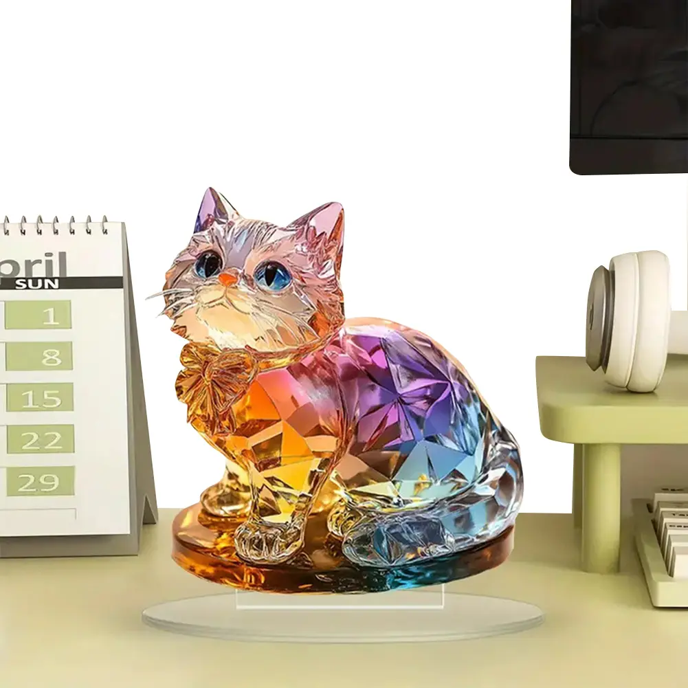 Kitten Desktop Standing Decoration Acrylic Decorative Sign Miniature Cat Decorative Desktop Decoration Home Room Decor