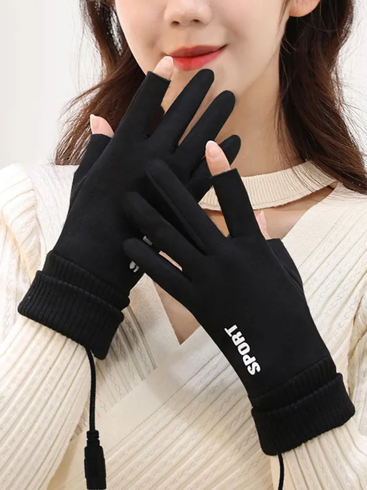 Touch Screen Heated Motorcycle Gloves Windproof USB Rechargeable Heating Thermal Gloves 2 Finger Heated Gloves Winter Ski Gloves