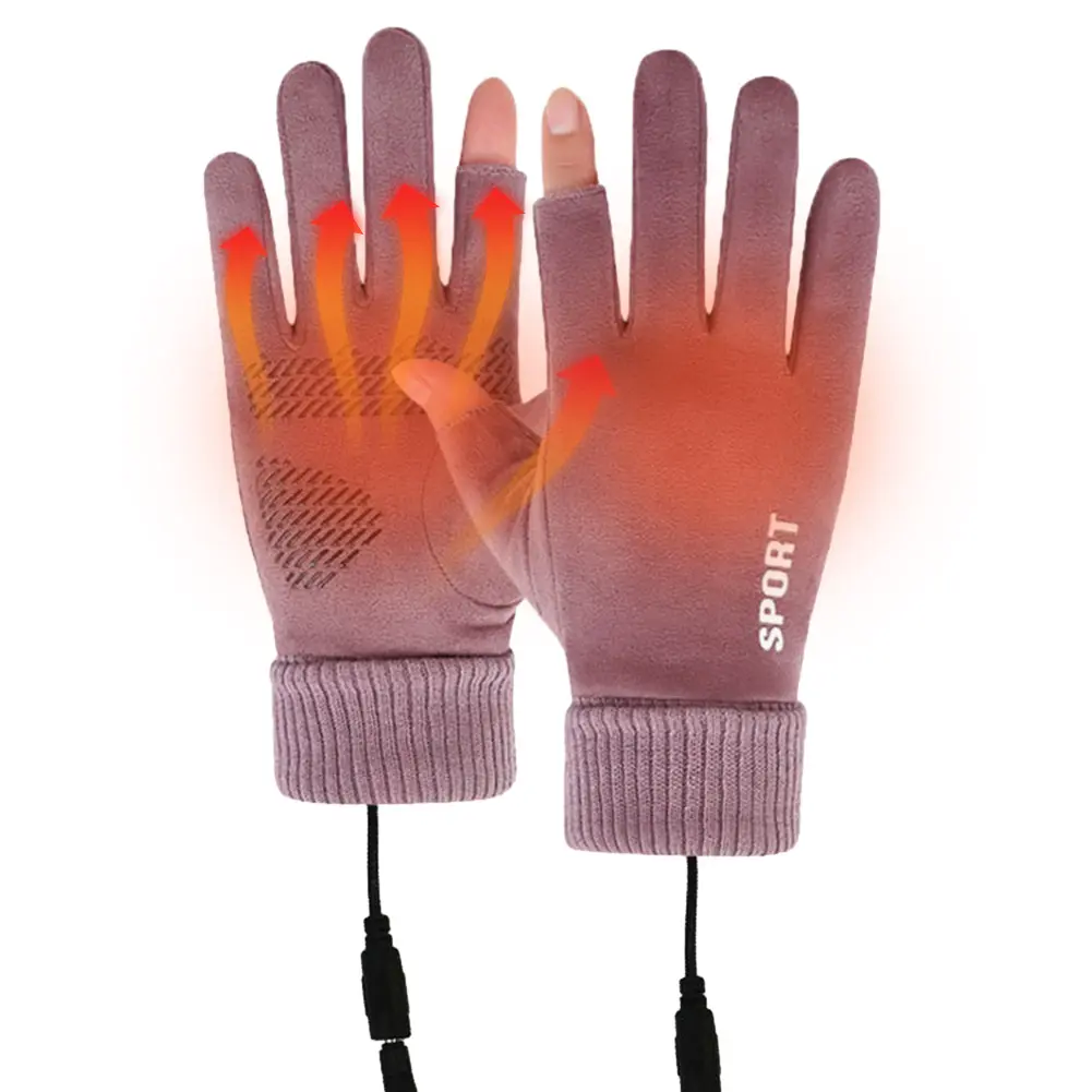 Touch Screen Heated Motorcycle Gloves Windproof USB Rechargeable Heating Thermal Gloves 2 Finger Heated Gloves Winter Ski Gloves