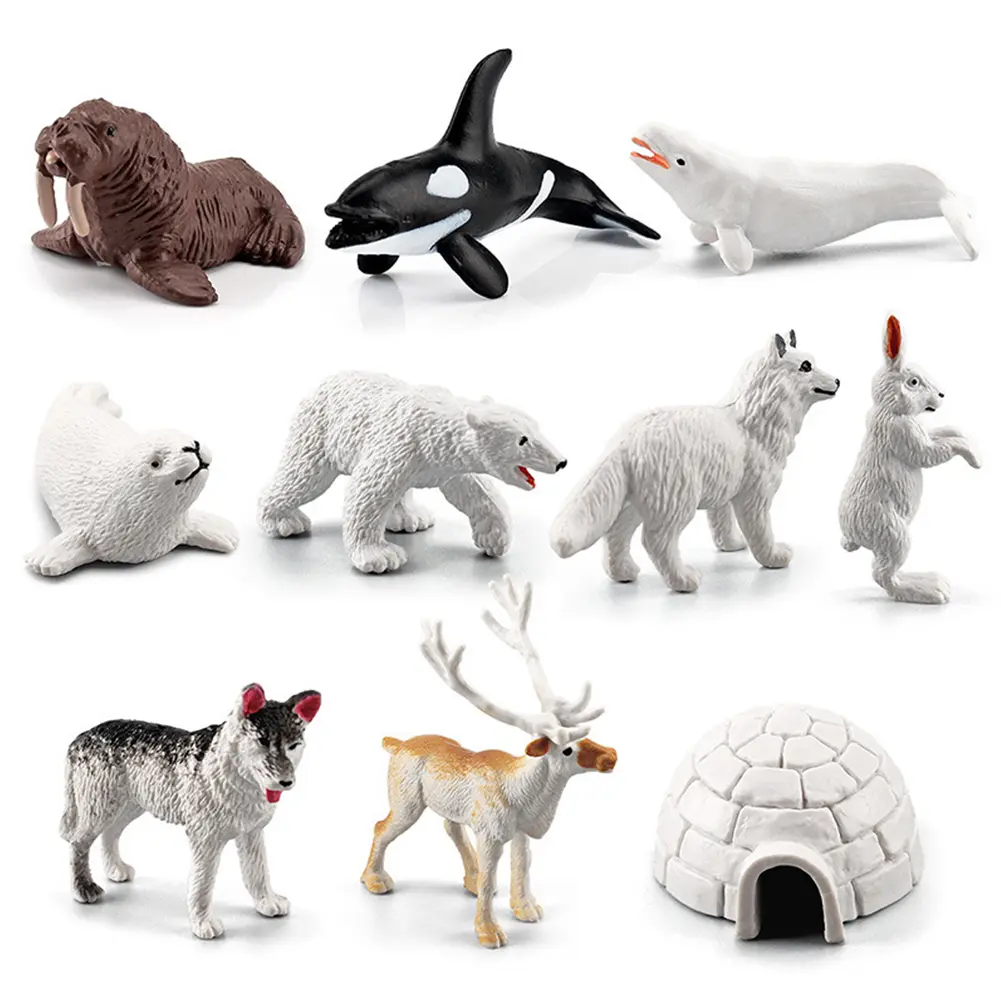 10Pcs Realistic Polar Animal Models Polar Animal Toy Whale Penguin Dolphin Polar Ocean Sea Animal Playset Montessori Animal Toys