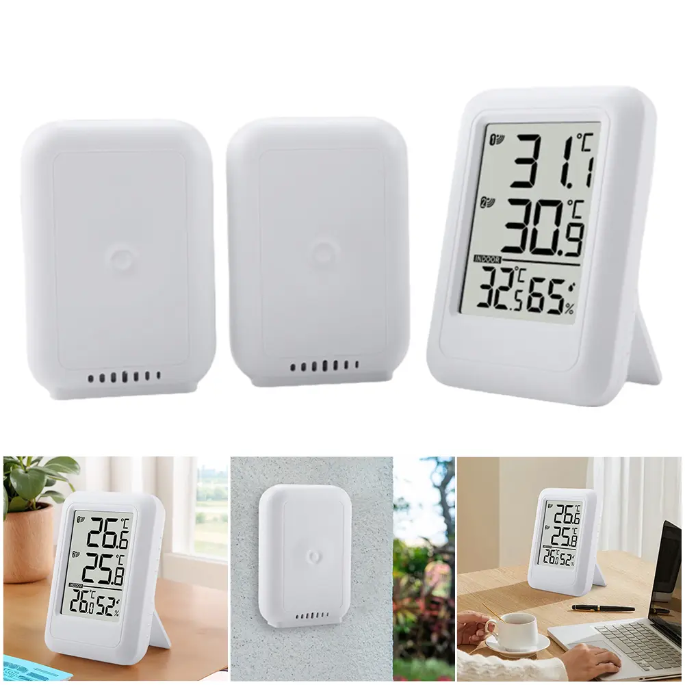 Wireless Weather Station Indoor Outdoor Thermometer Foladable Stand Inside Outside Thermometer 100m Range for Home Office
